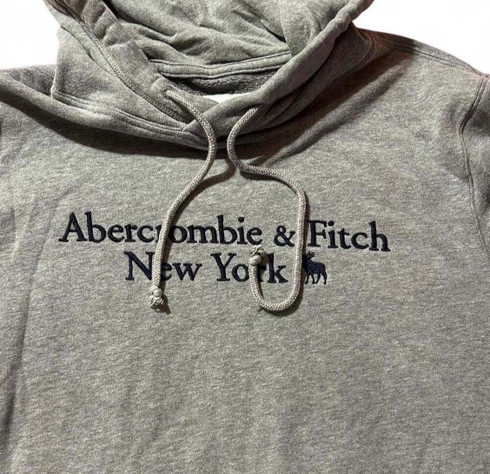 Abercrombie & Fitch Hoodie Size M Gray Embroidered Logo Sweatshirt